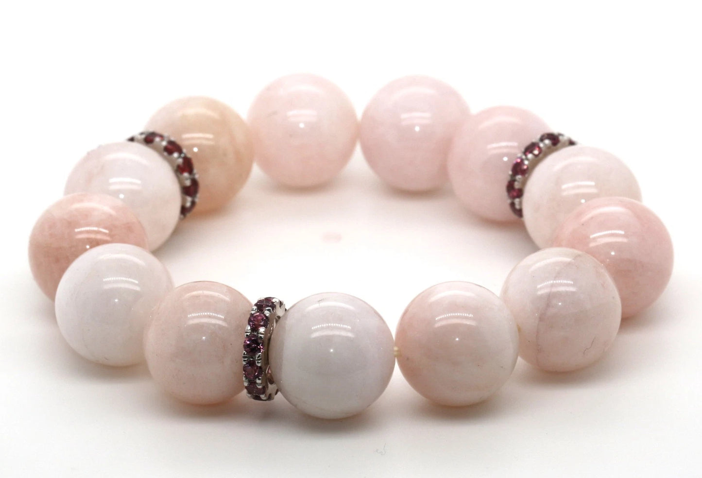 Morganite Bead A Quality - Rhodolite Garnet Stretch Bracelet