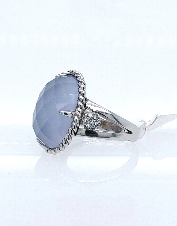 Blue Chalcedony- White Topaz Ring
