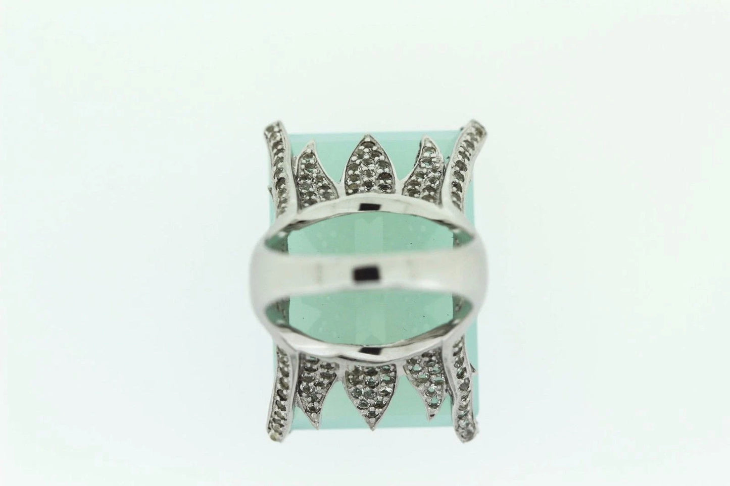925 Aqua Chalcedony - White Topaz Ring -43DOT50 cts