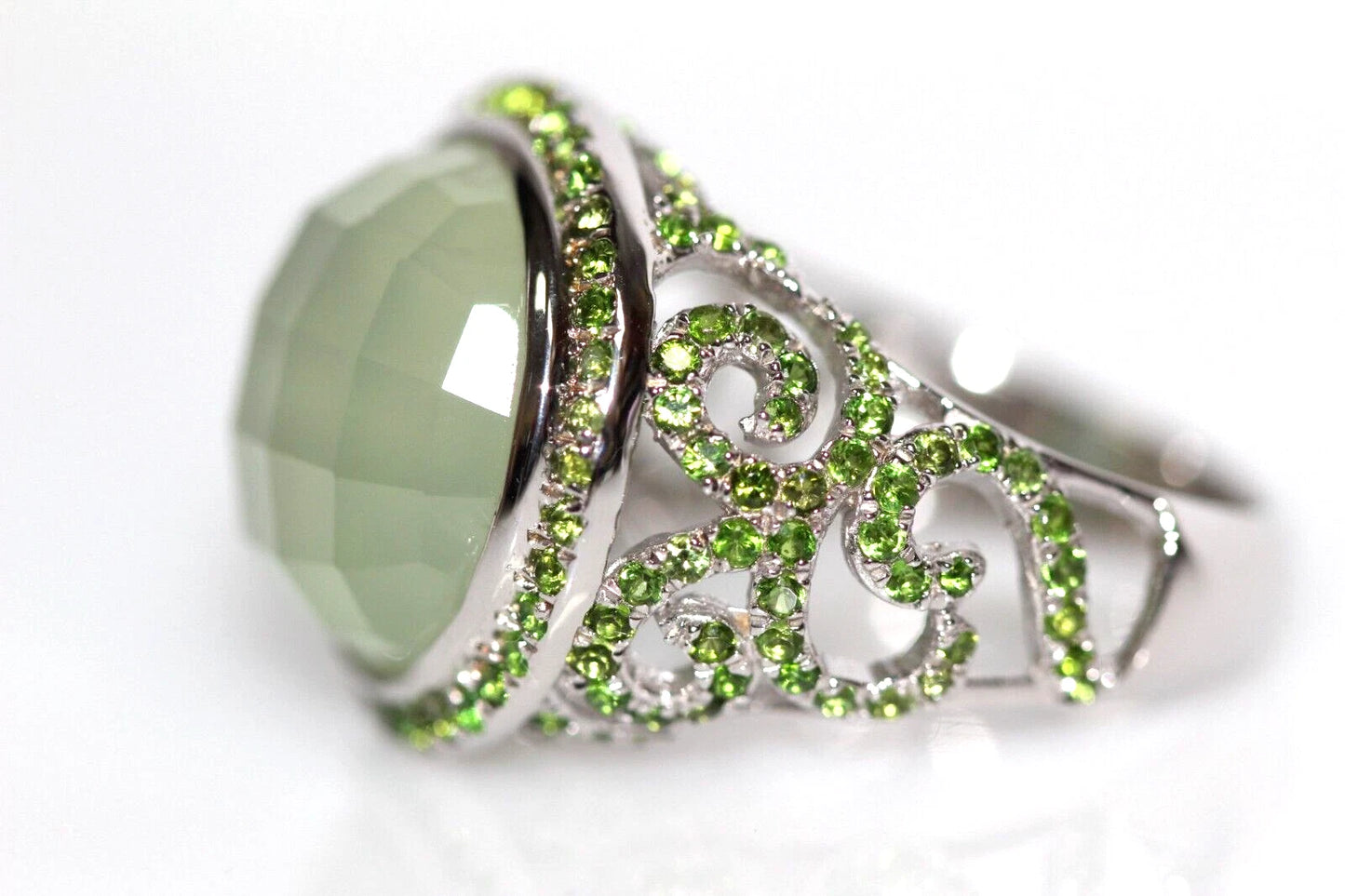 Prehnite - Chrome Diopside - Silver Ring