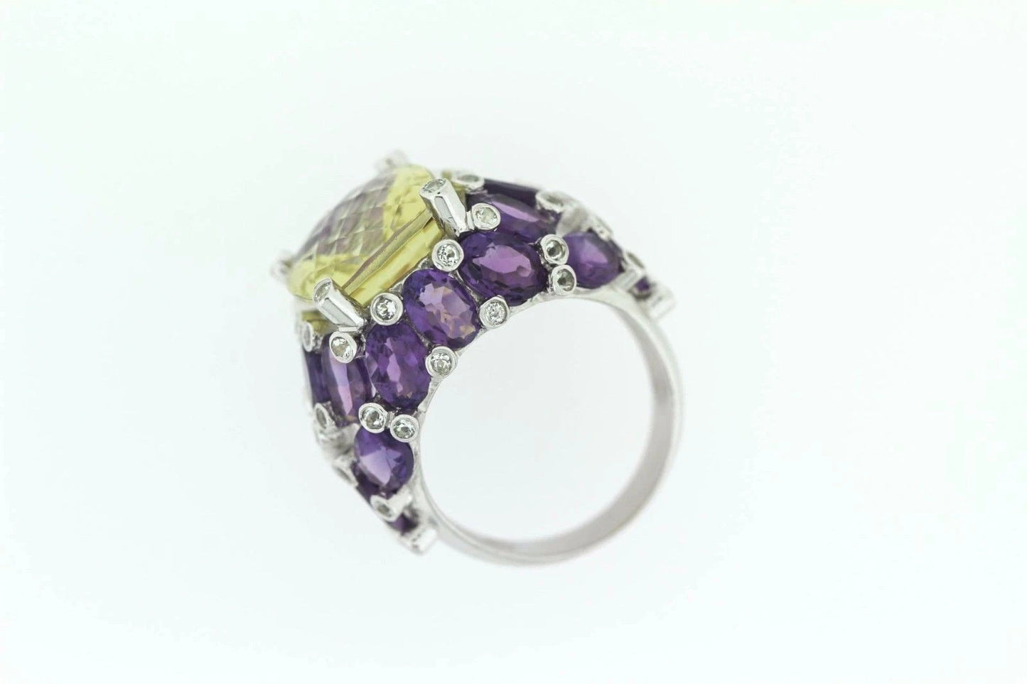 925 SS Lemon Quartz - Amethyst - White Topaz Ring - 15DOT70 cts
