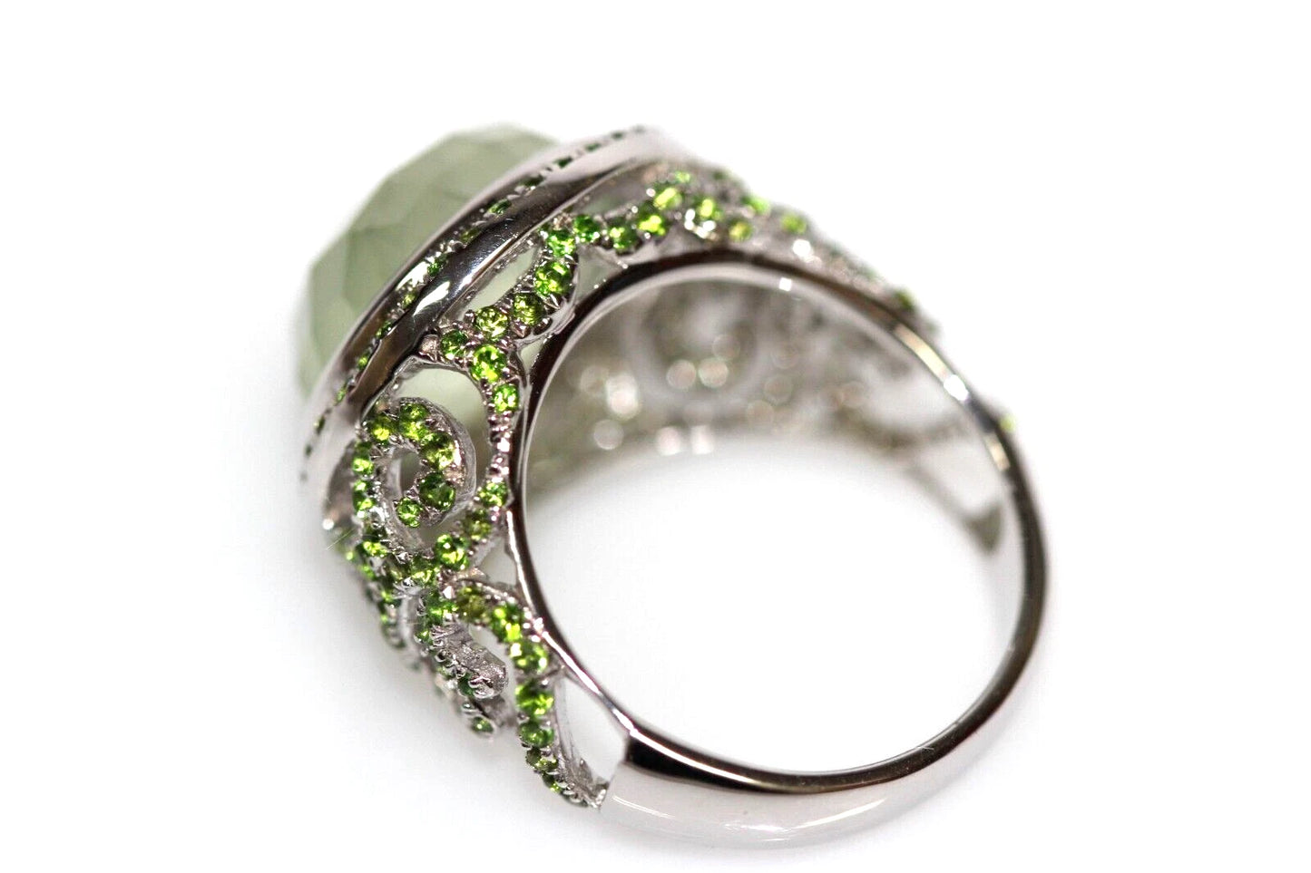 Prehnite - Chrome Diopside - Silver Ring