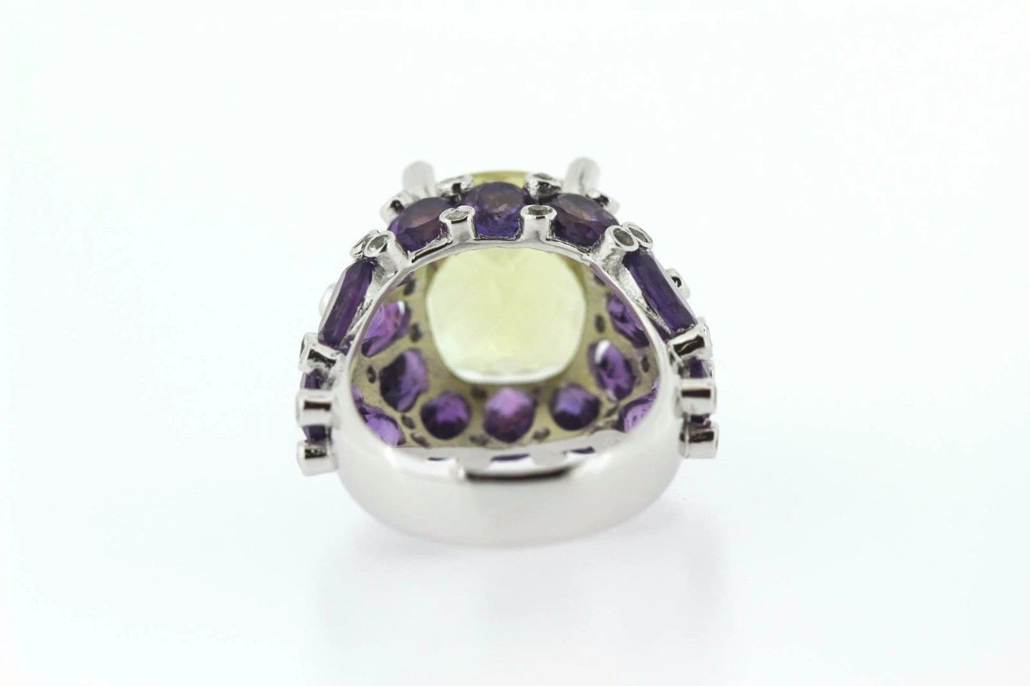 925 SS Lemon Quartz - Amethyst - White Topaz Ring - 15DOT70 cts