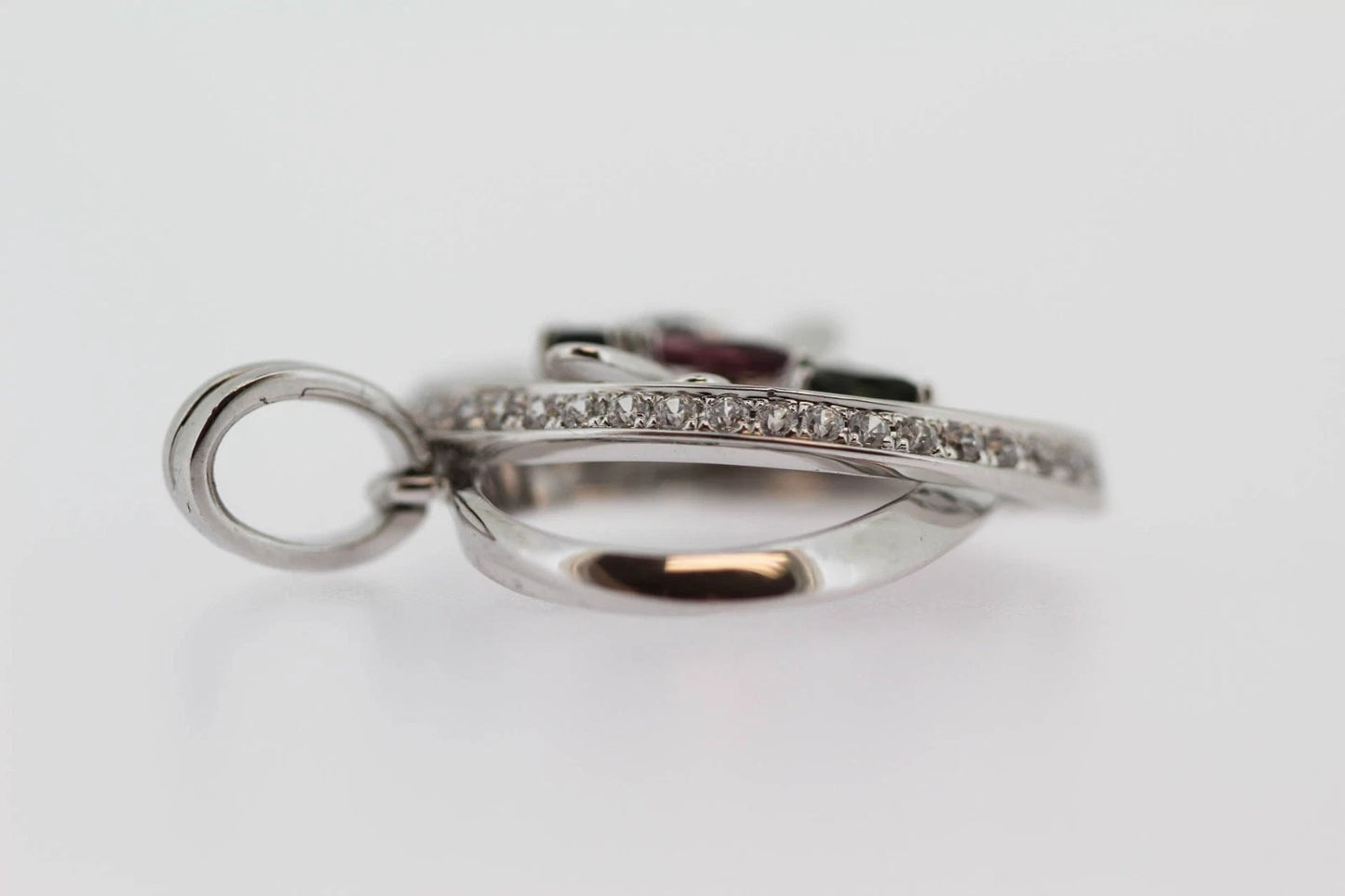 925 Green - Pink Tourmaline w - White Topaz Butterfly Pendant- 1DOT11 cts