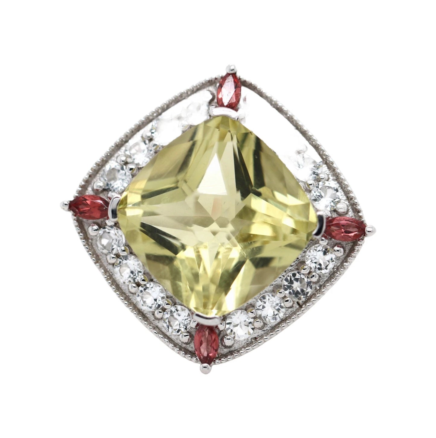 925 Lemon Quartz - Garnet - White Topaz Ring - 10DOT50 cts