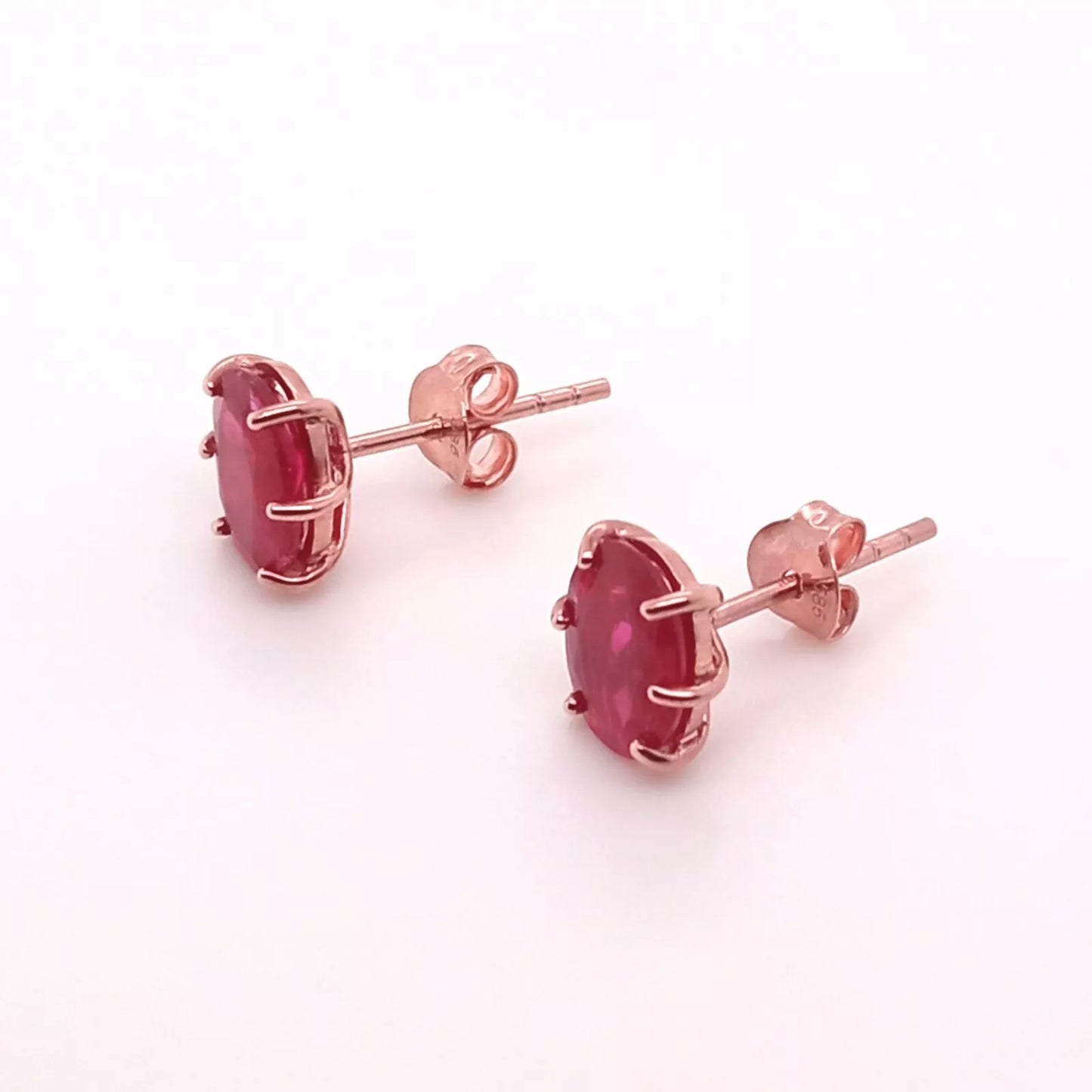 14K ROSE GOLD OVAL RUBY EARRING 8x6mm, HEAVY PUSH BACK