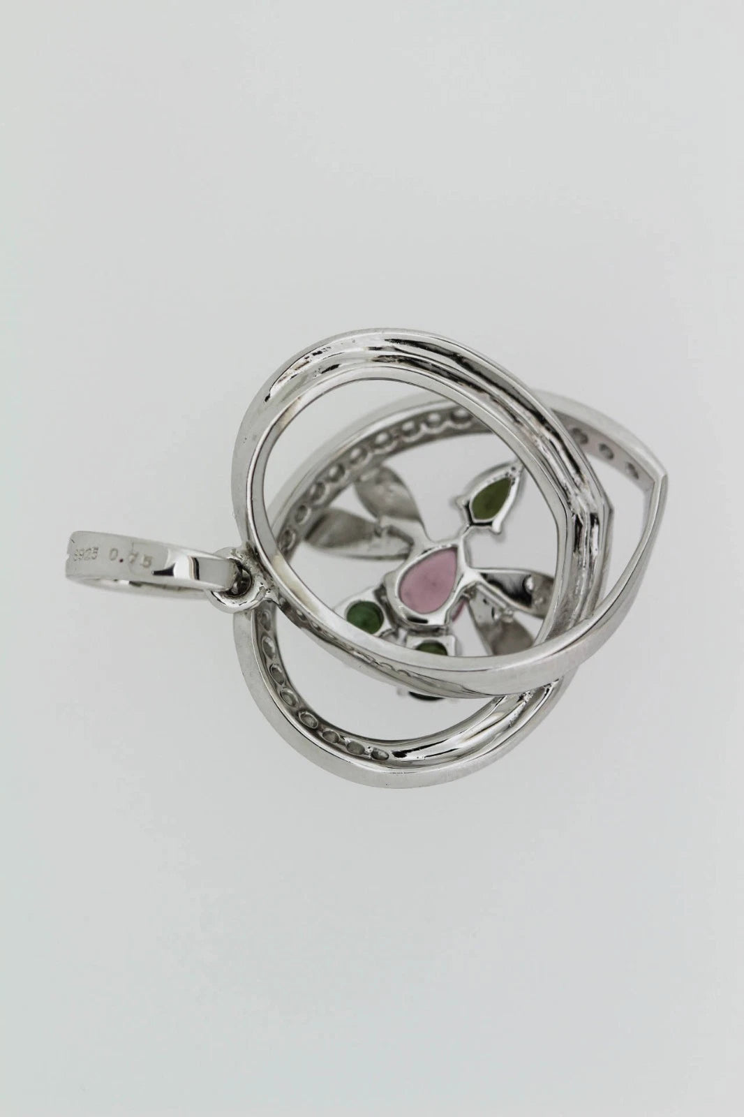 925 Green - Pink Tourmaline w - White Topaz Butterfly Pendant- 1DOT11 cts