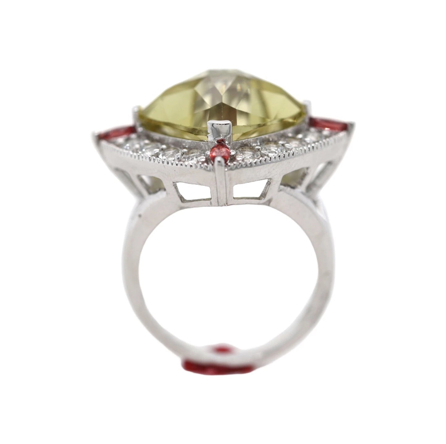 925 Lemon Quartz - Garnet - White Topaz Ring - 10DOT50 cts