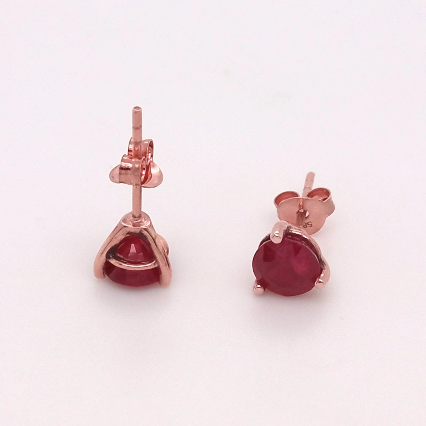14K ROSE GOLD RUBY ROUND STUD EARRING HEAVY PUSH BACK 6MM, 2DOT06 CTS