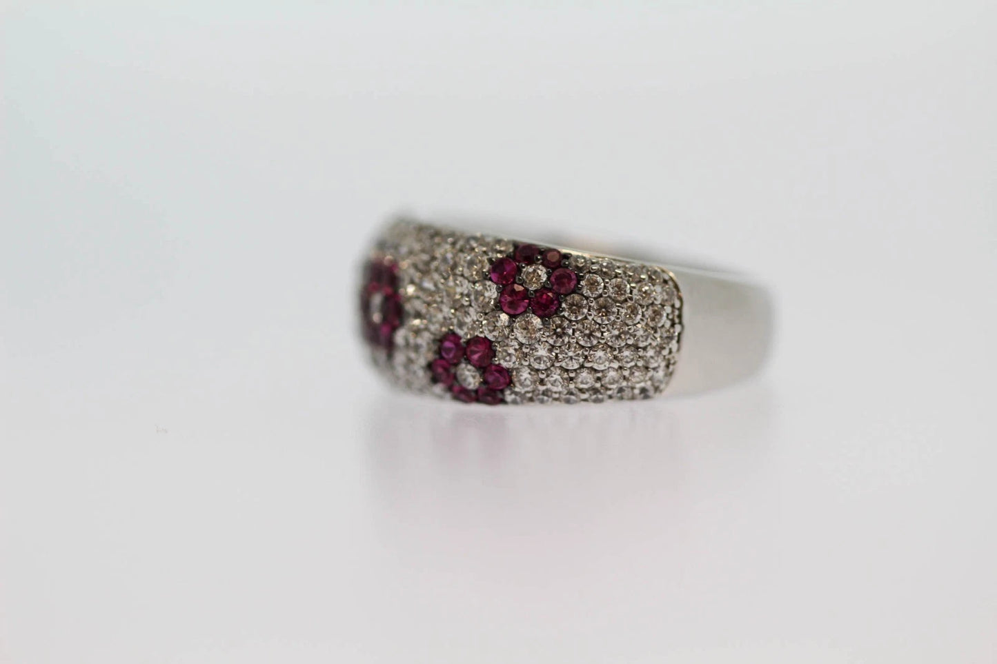 DOT925 Sterling Silver - Created Ruby - White Topaz Ring DOT