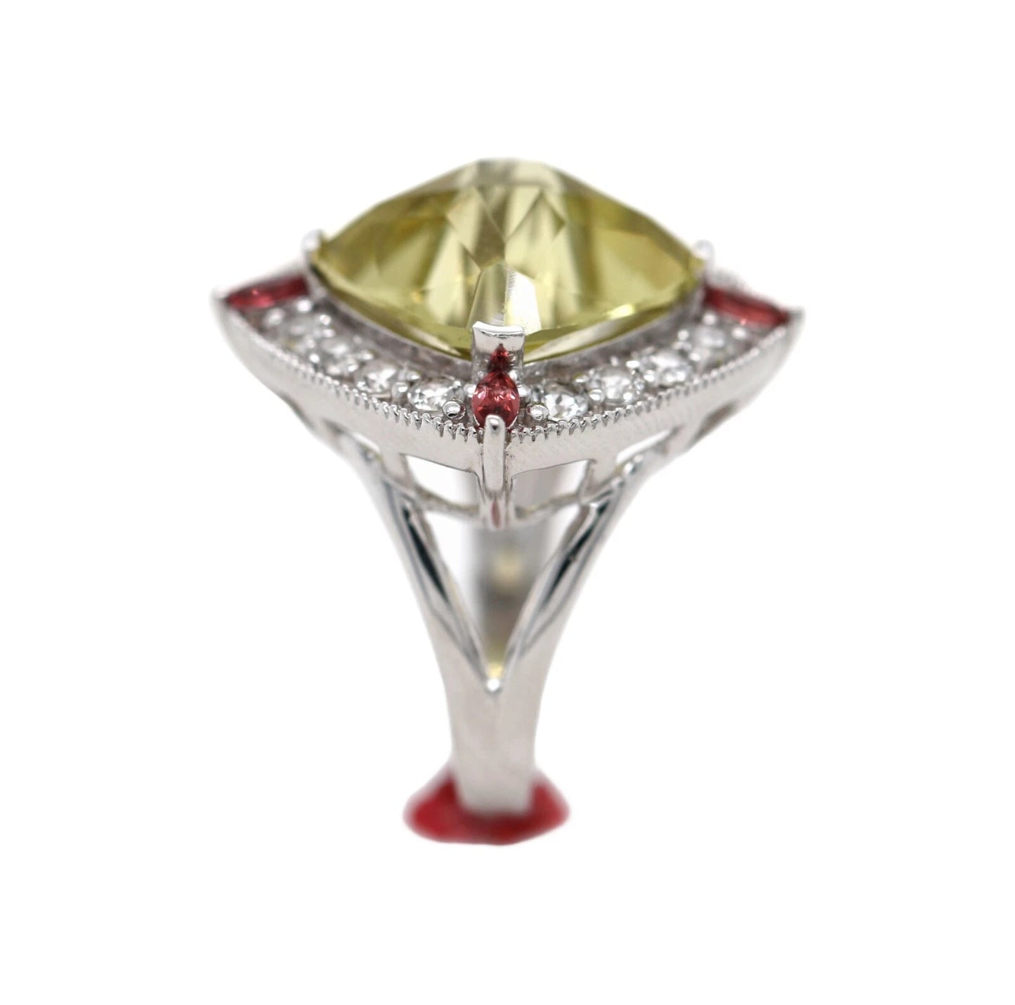 925 Lemon Quartz - Garnet - White Topaz Ring - 10DOT50 cts