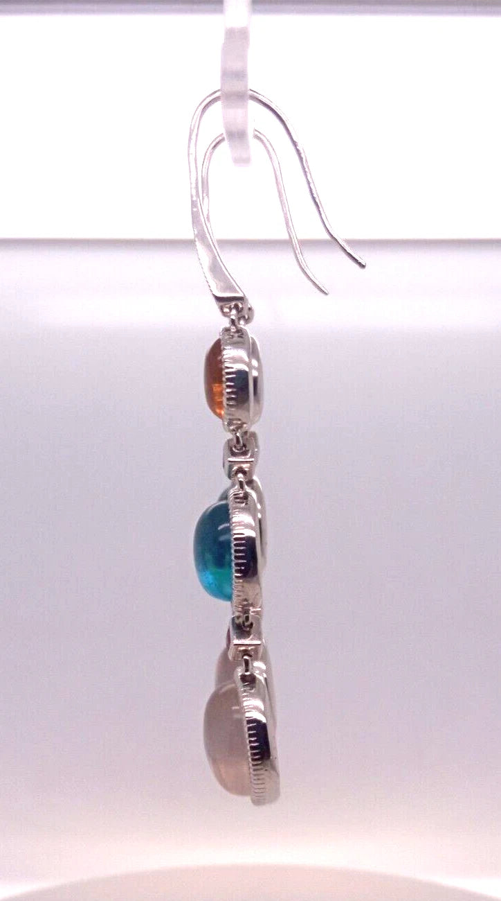 Rose Quartz- Blue Topaz- Citrine- Pink Tourmaline Hook Earring