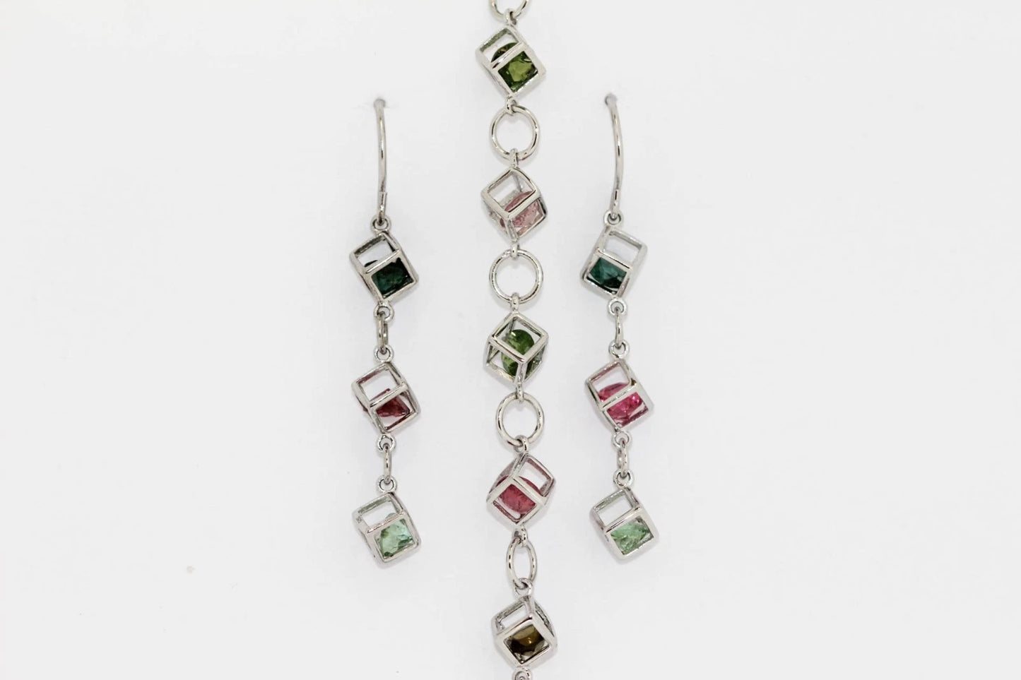 .925 Sterling Silver Colors of Tourmaline Earring / Bracelet (7.65 cts)