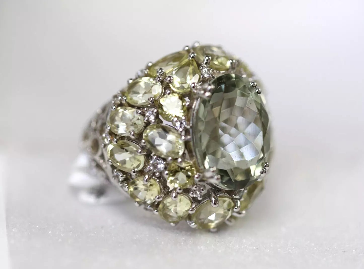 Green Amethyst - Lemon Quartz - White Topaz Ring