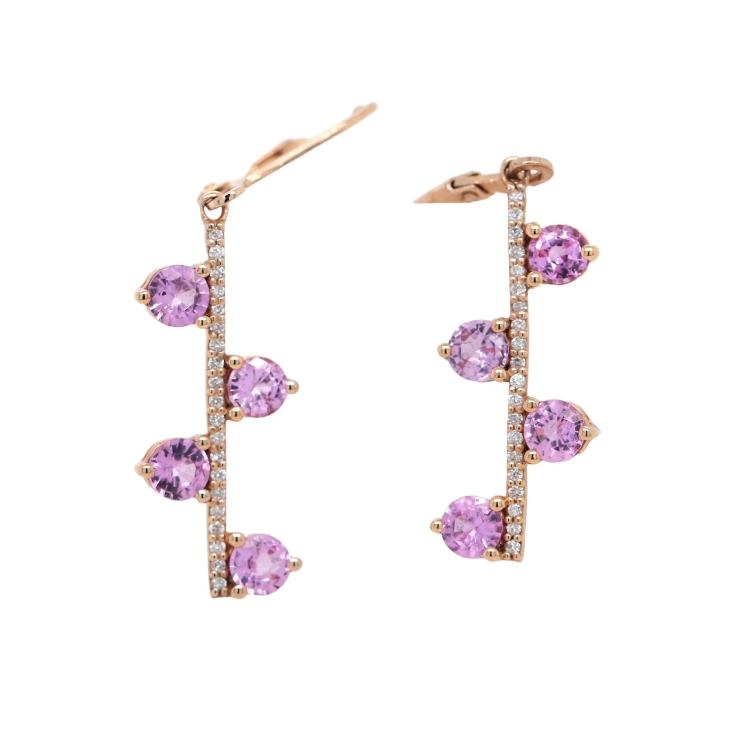 Pink Sapphire- Diamond Lever Back Earring