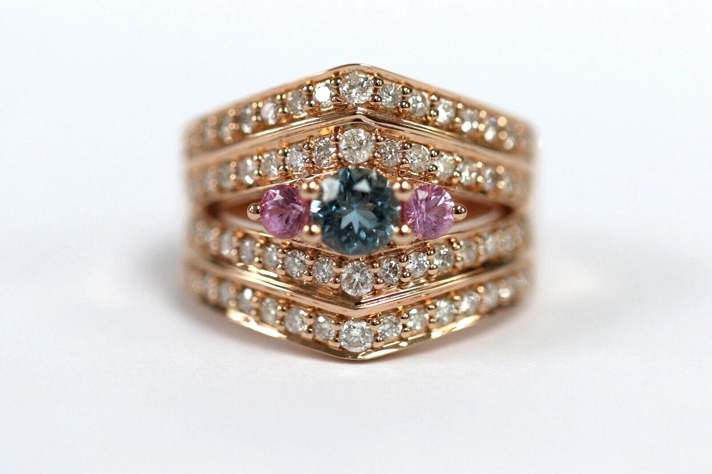 Santa Maria Aquamarine - Pink Sapphire - Diamond Ring