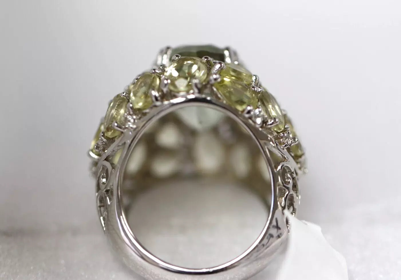 Green Amethyst - Lemon Quartz - White Topaz Ring
