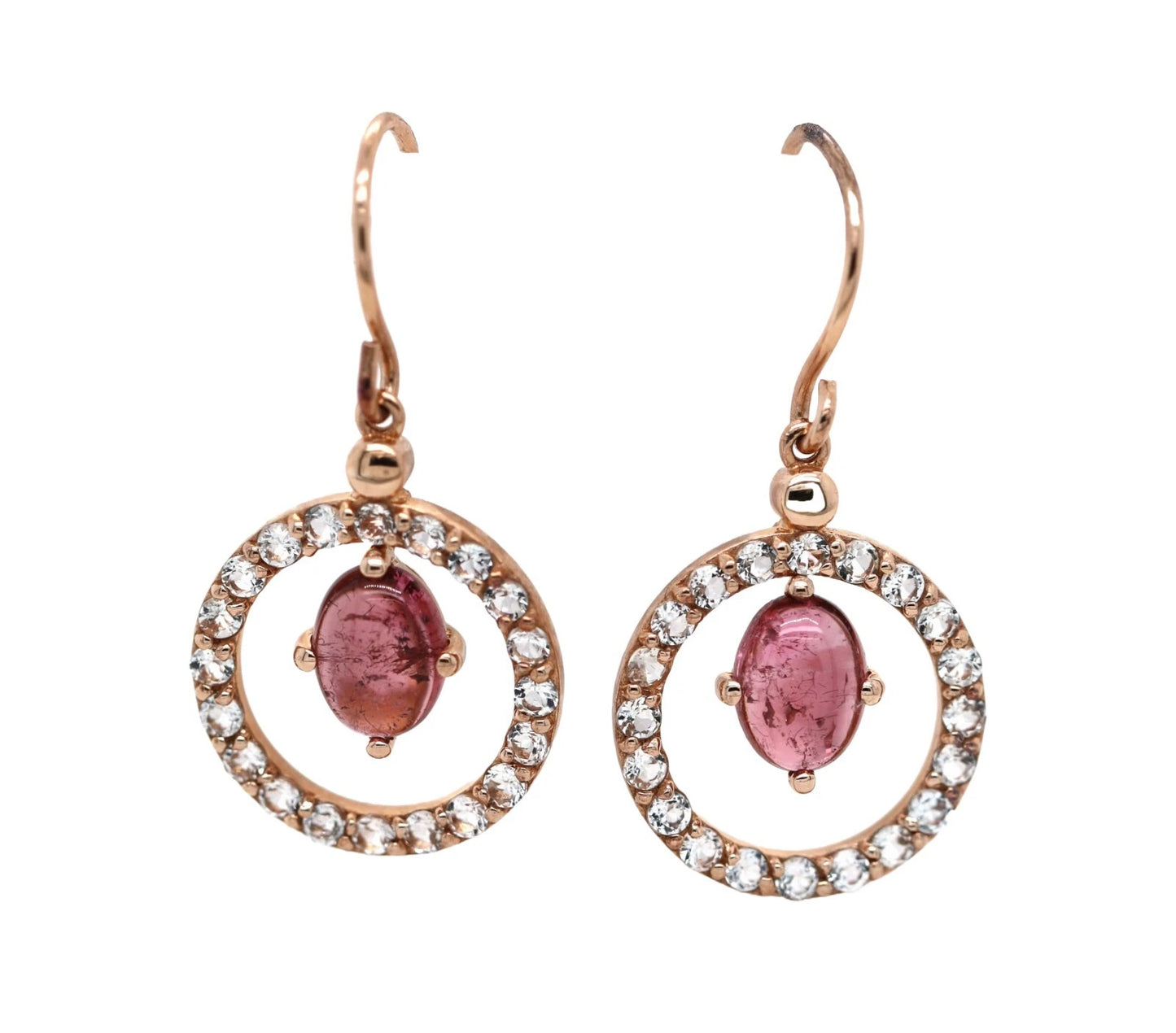 925 Rose Vermeil Pink Tourmaline - White Topaz Earring -4DOT44 cts