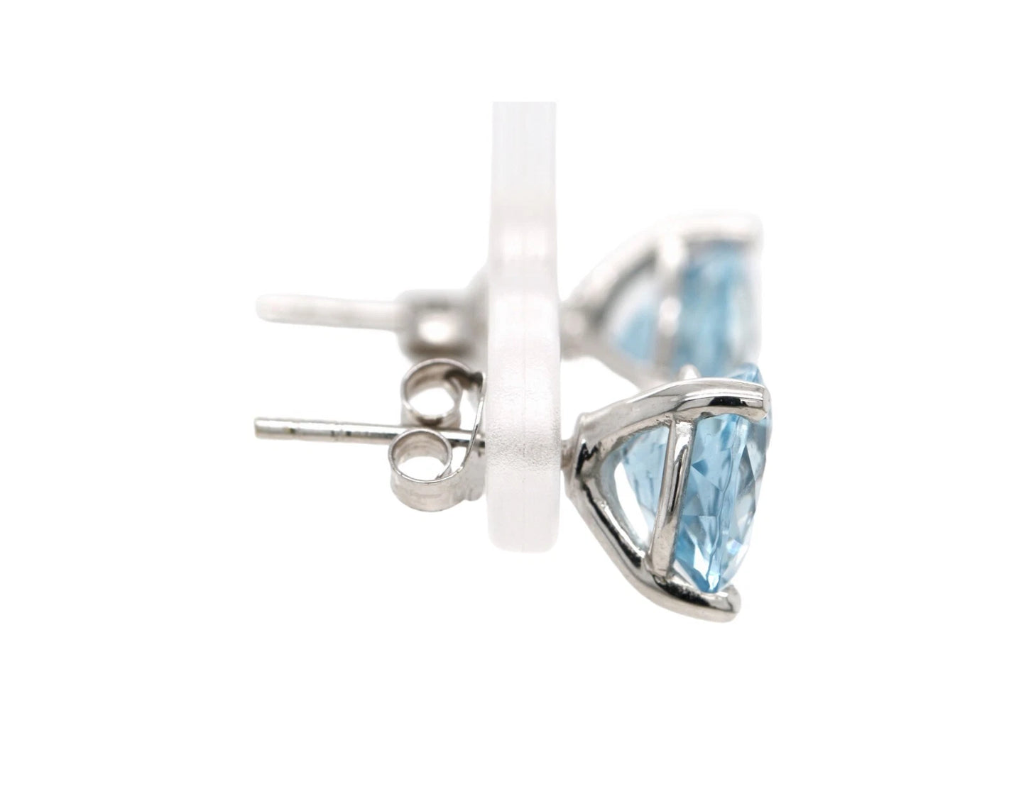 ELEGANT 14K AQUAMARINE ROUND STUD EARRING 8MM, 3DOT41 CTS