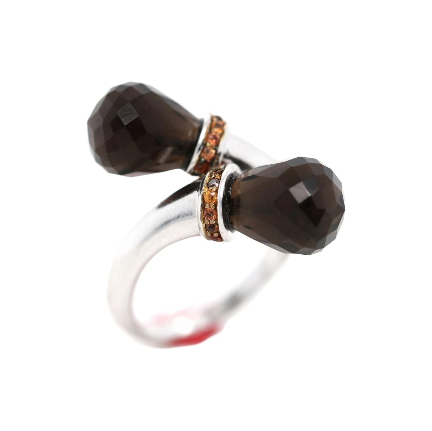 925 Sterling Silver /Smokey Quartz / Orange Sapphire Ring .