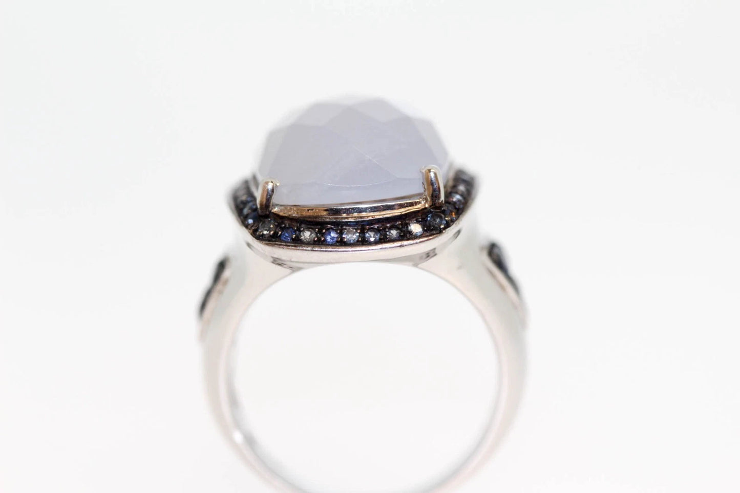 .925 Sterling Silver / Blue Sapphire / Blue Chalcedony Ring .