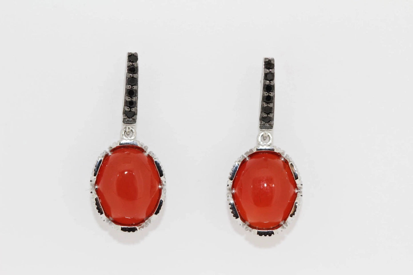 925 SS Orange Chalcedony-Black Spinel Ring,Pendant,Earring Set-11DOT56 cts