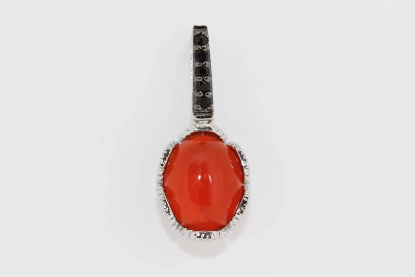 925 SS Orange Chalcedony-Black Spinel Ring,Pendant,Earring Set-11DOT56 cts