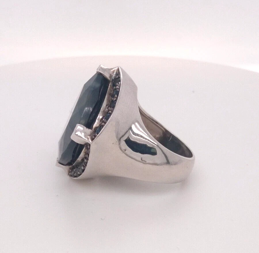Black Sapphire- Blue Sapphire 925 Silver Ring, 39DOT25 CTW