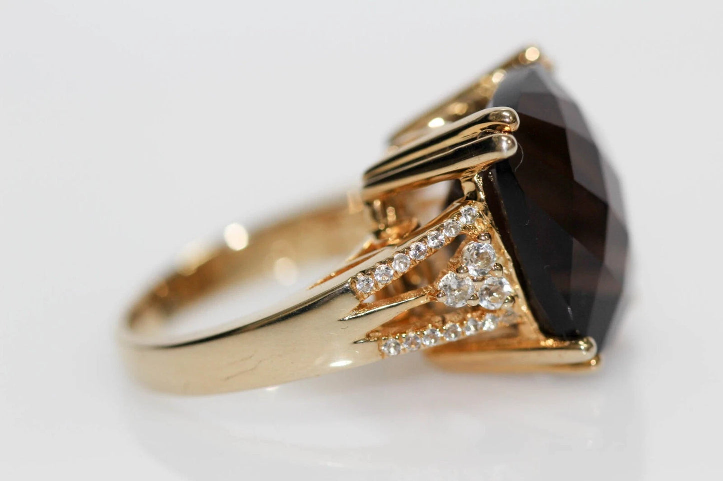 Beautiful Smoky Quartz - White Topaz Ring