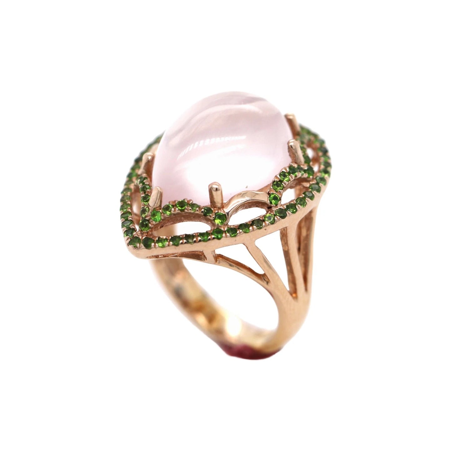 Rose Quartz- Chrome Diopside Ring