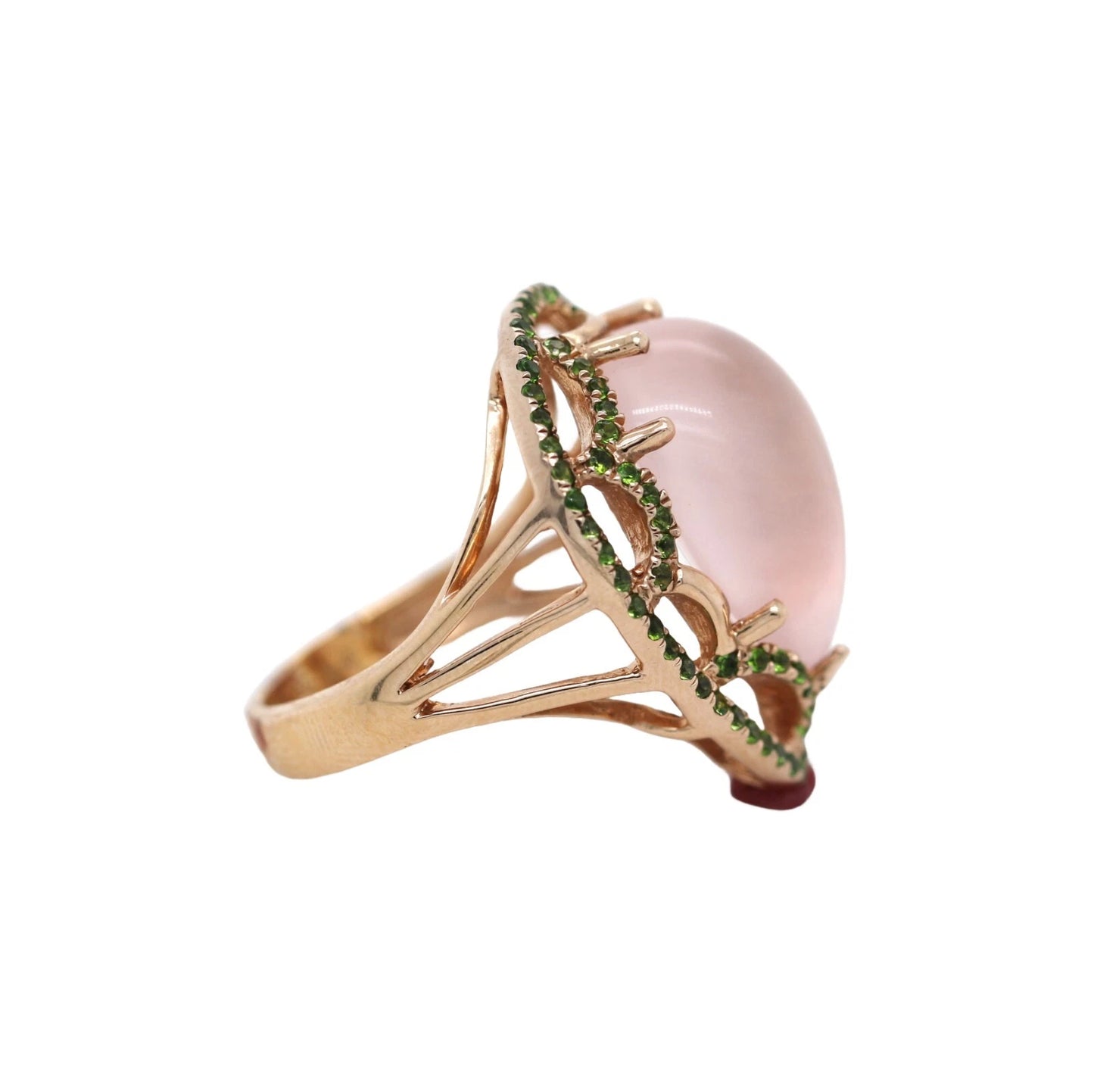 Rose Quartz- Chrome Diopside Ring