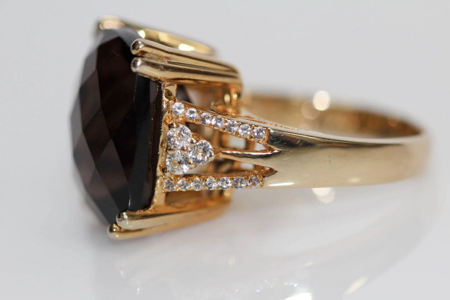 Beautiful Smoky Quartz - White Topaz Ring