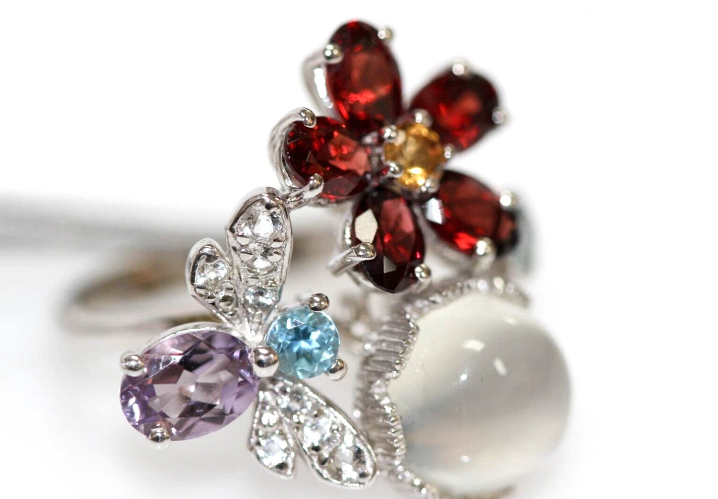 Excellent Design Garnet- Ame- BT- Moonstone-Citrine- White Topaz Ring