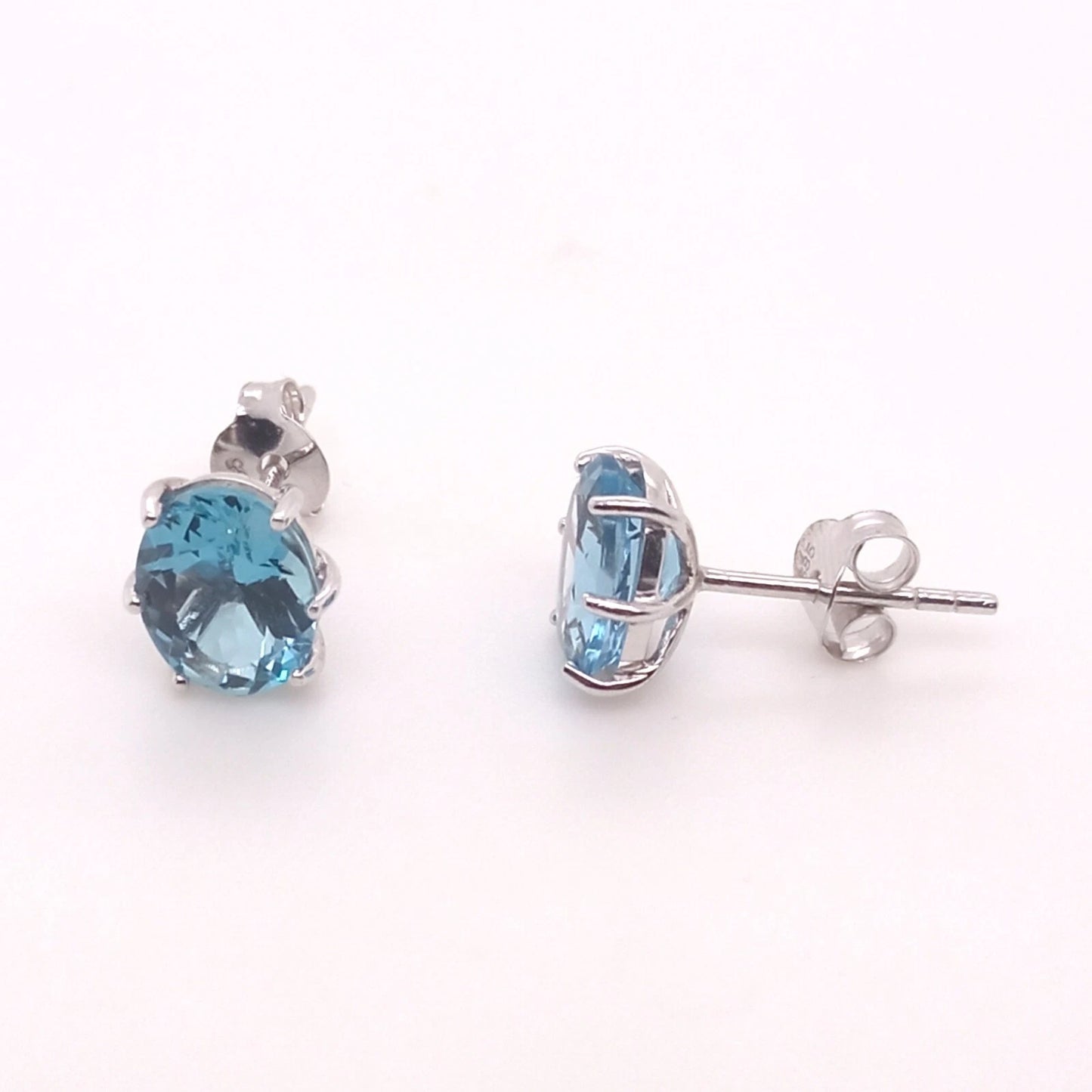 8x6, 2DOT23 CTS, WHITE GOLD AQUAMARINE OVAL STUD EARRINGS HEAVY PUSH BACK