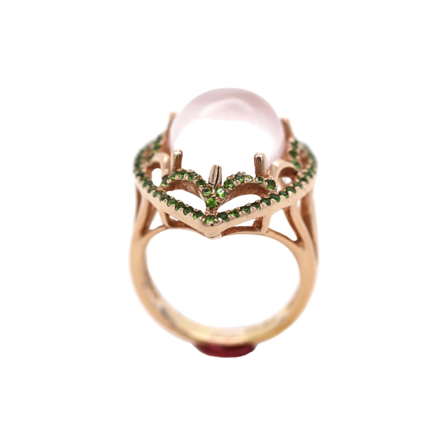 Rose Quartz- Chrome Diopside Ring