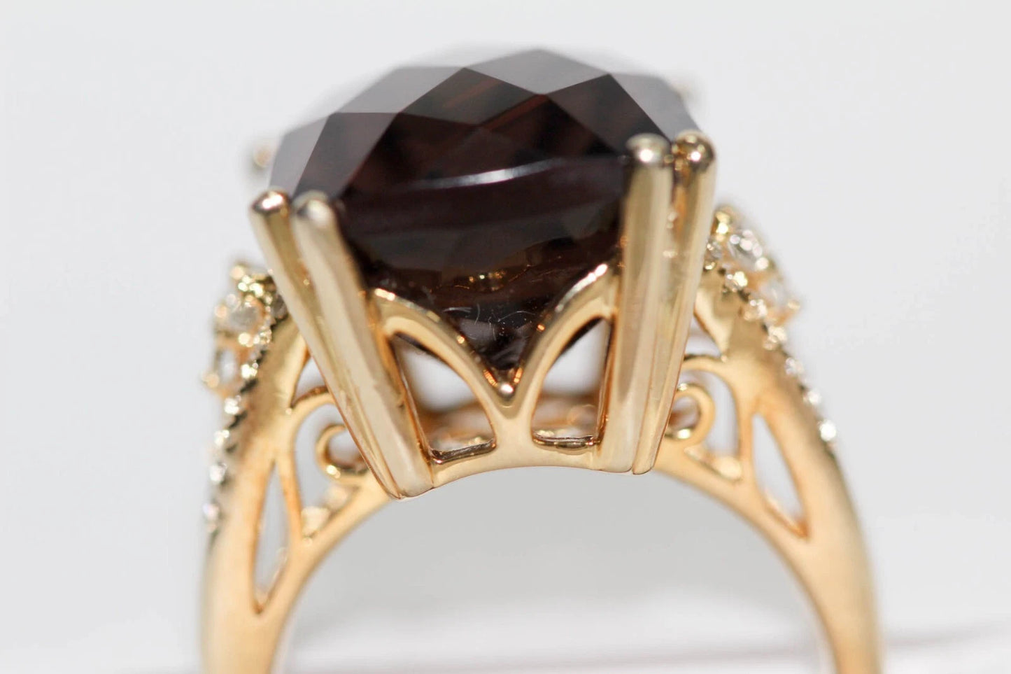 Beautiful Smoky Quartz - White Topaz Ring