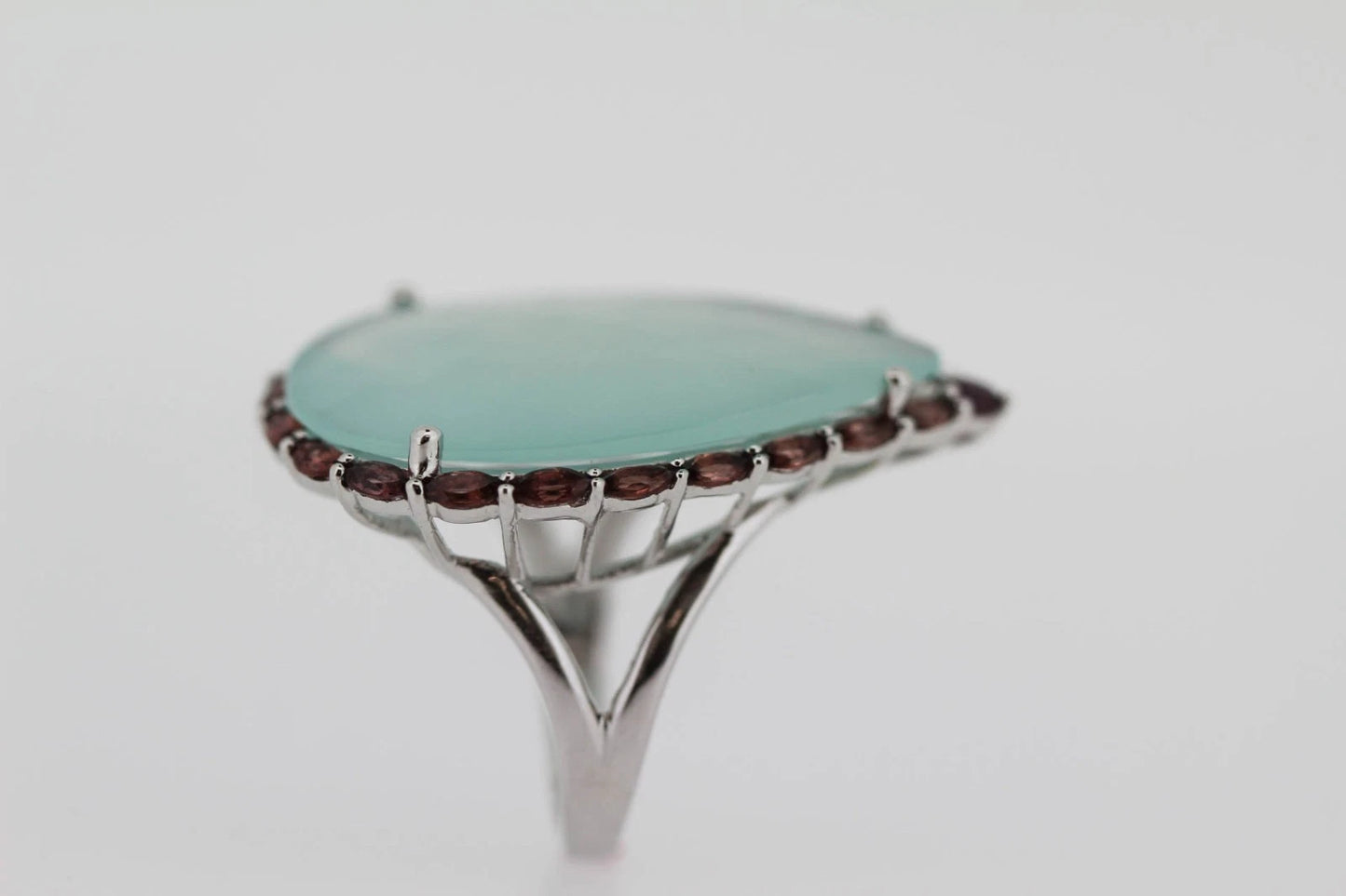 925 Orange-Pink-Aqua Chalcedony w- Garnet & Rhodolite Ring-19DOT50 cts