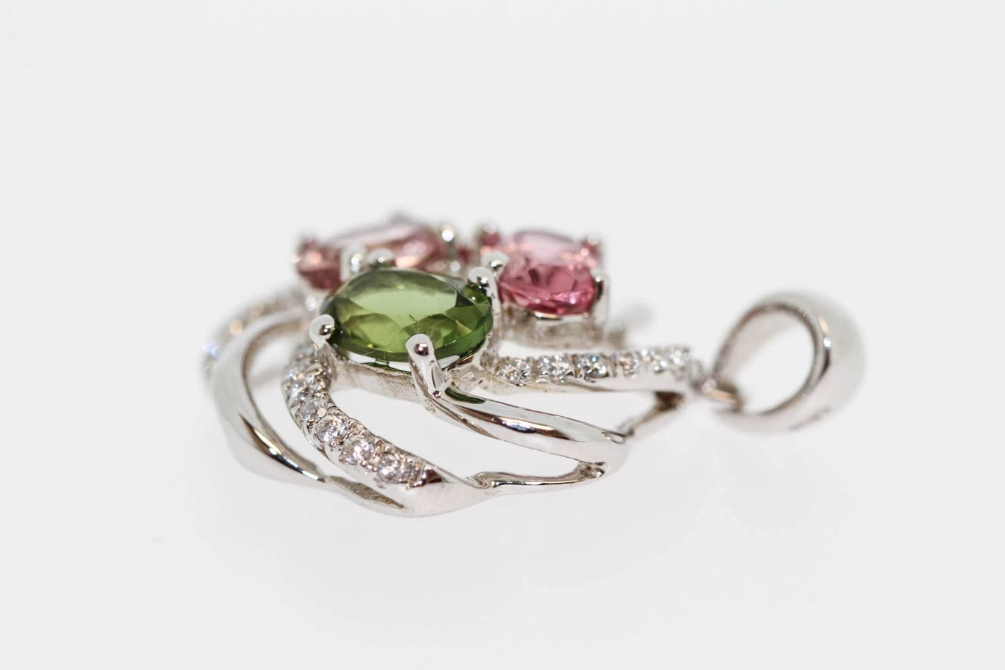 925 Multicolor Tourmaline - White Topaz Pendant - 2DOT70 cts