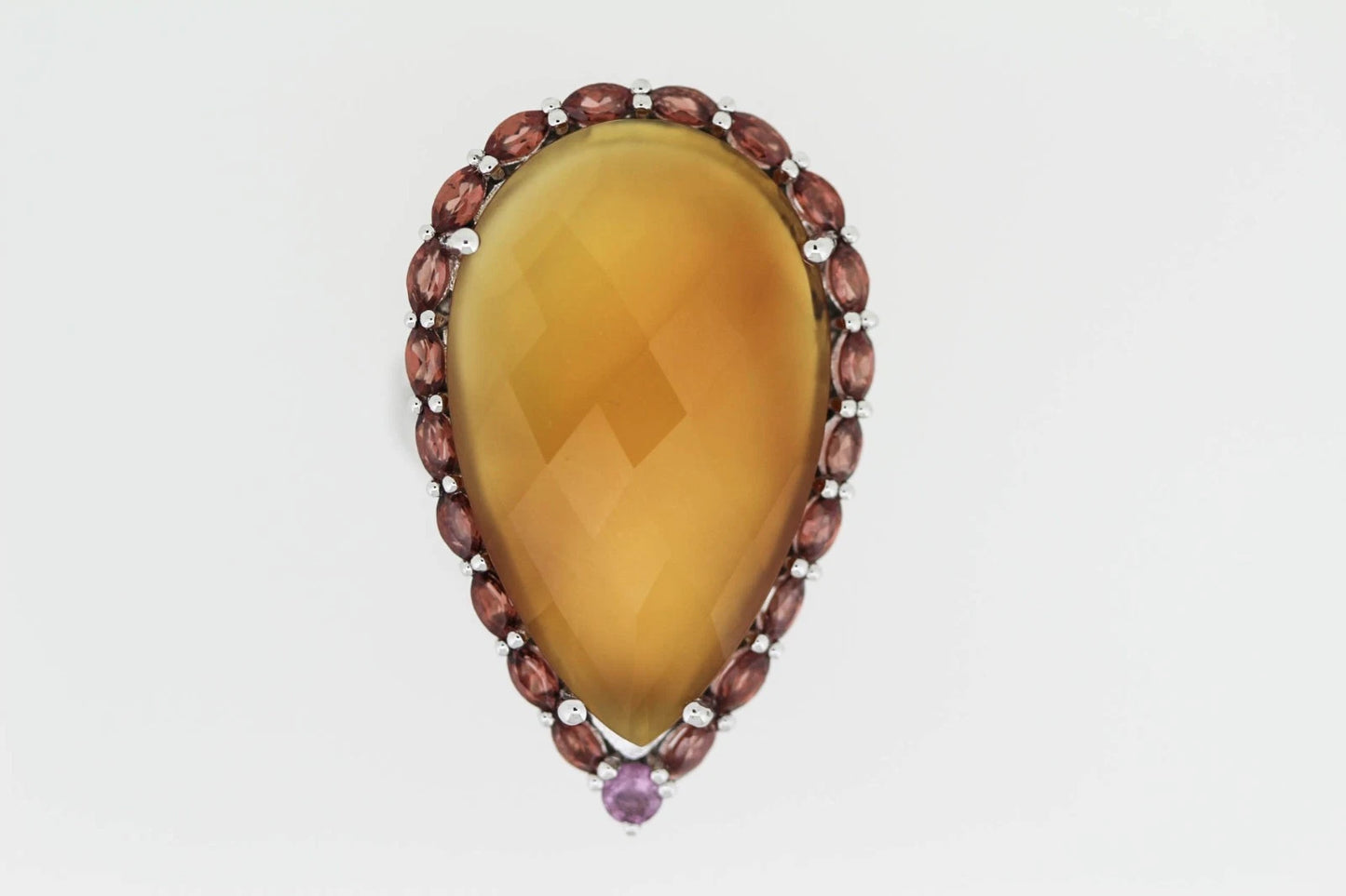 925 Orange-Pink-Aqua Chalcedony w- Garnet & Rhodolite Ring-19DOT50 cts