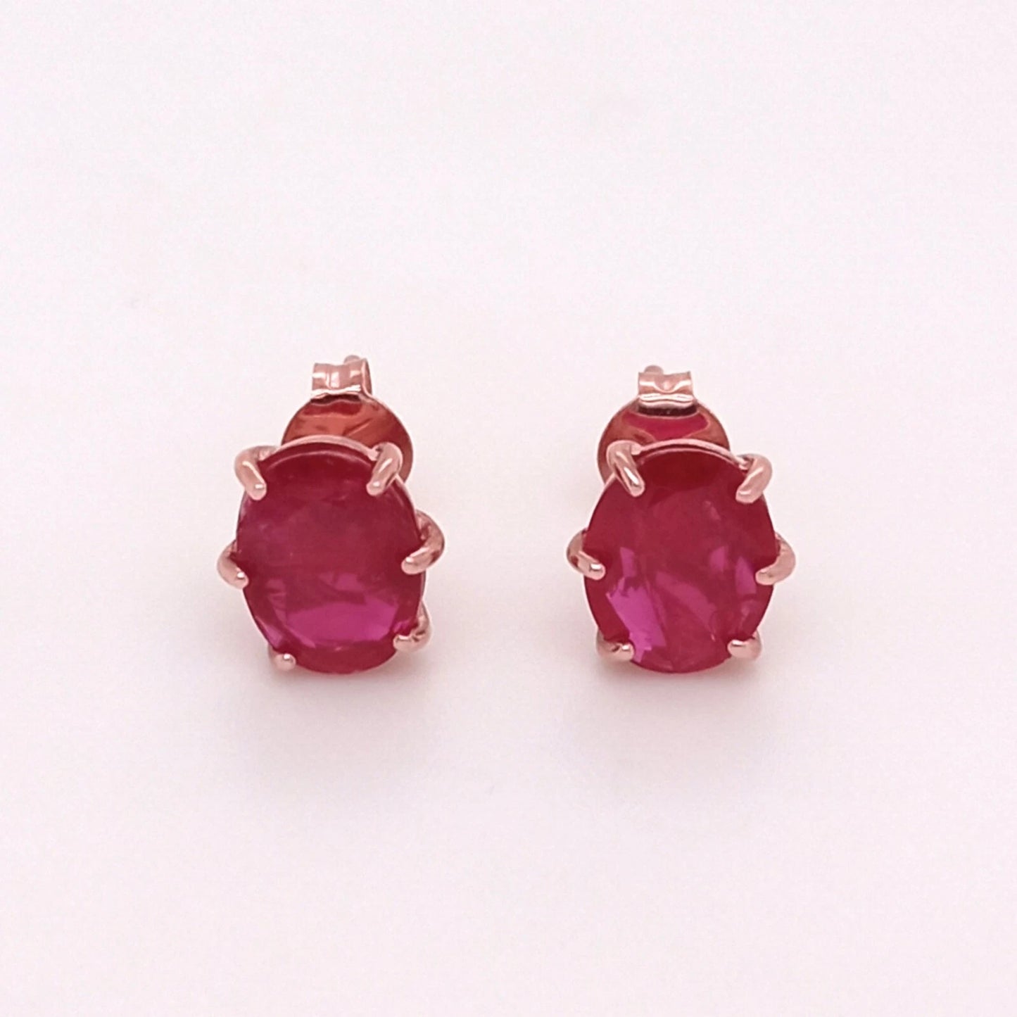 14K ROSE GOLD OVAL RUBY EARRING 8x6mm, HEAVY PUSH BACK