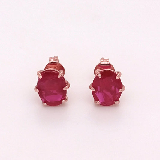14K ROSE GOLD OVAL RUBY EARRING 8x6mm, HEAVY PUSH BACK