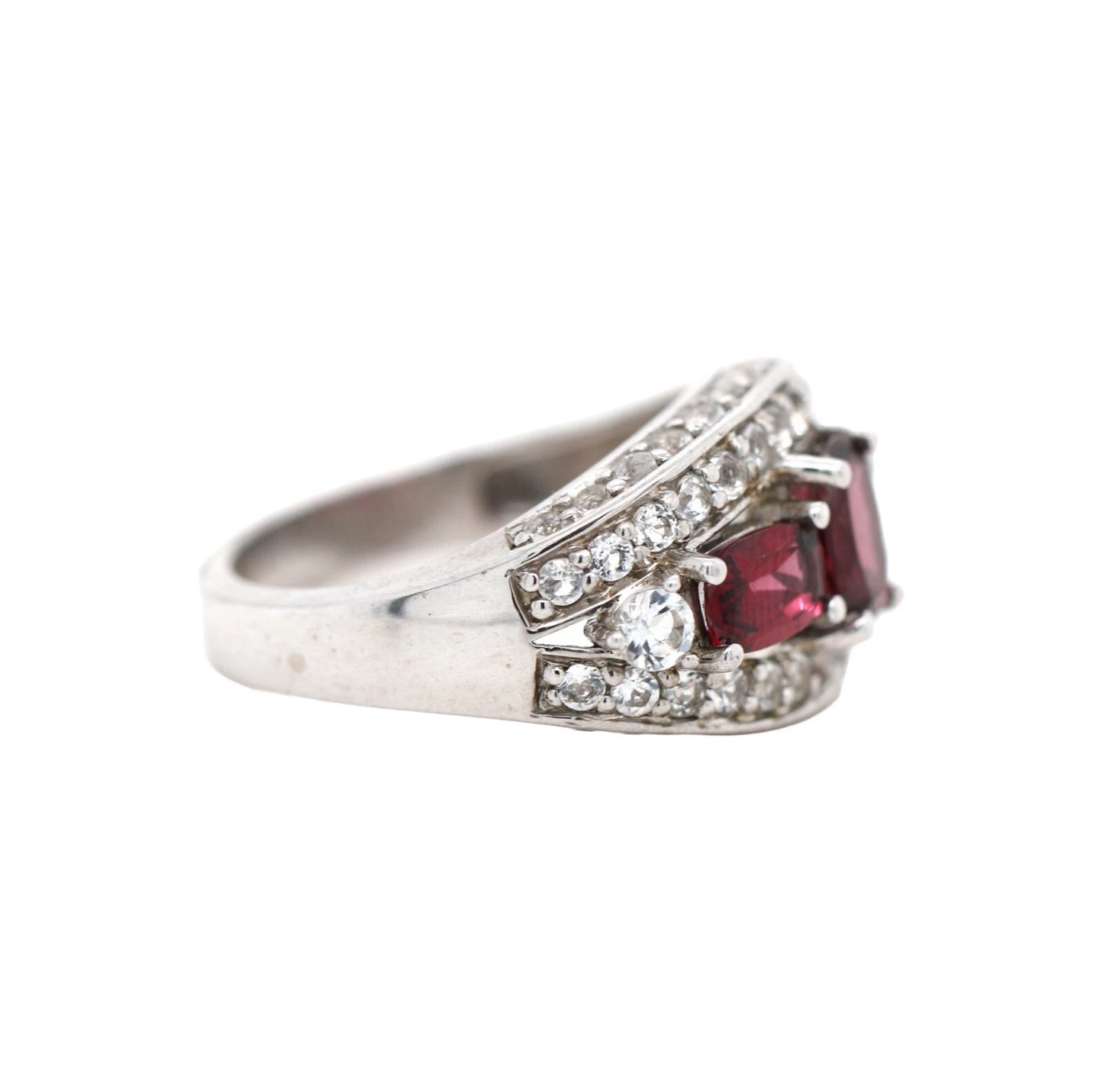 925 Wine Garnet - White Topaz Ring - 3DOT40 cts