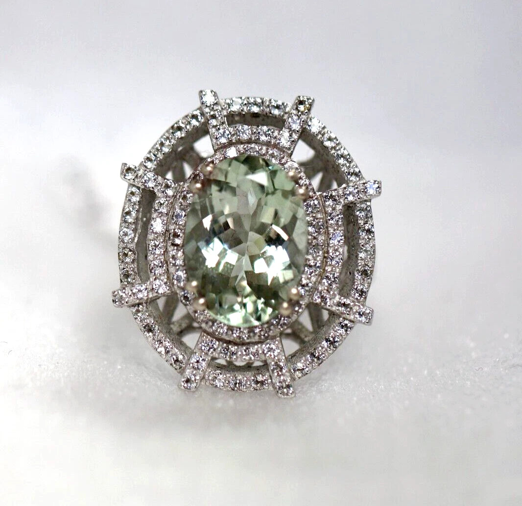 Green Amethyst / White Topaz / Silver Ring