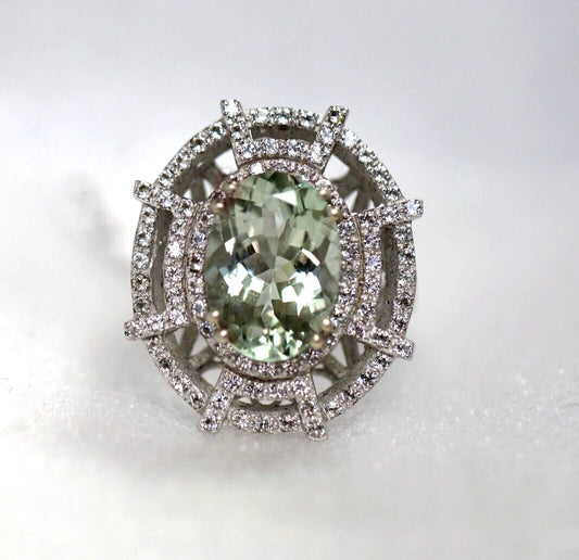 Green Amethyst / White Topaz / Silver Ring