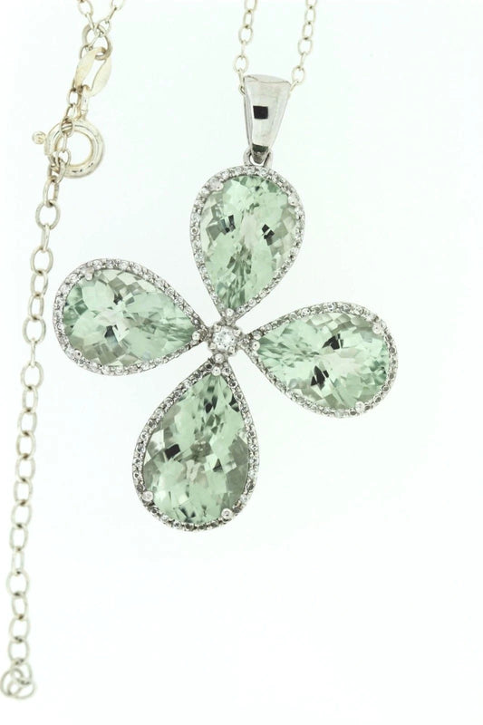 925 Sterling Silver Prasiolite /White Zircon Pendant w/ chain 18 "( 15.92 cts)