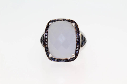 .925 Sterling Silver / Blue Sapphire / Blue Chalcedony Ring .