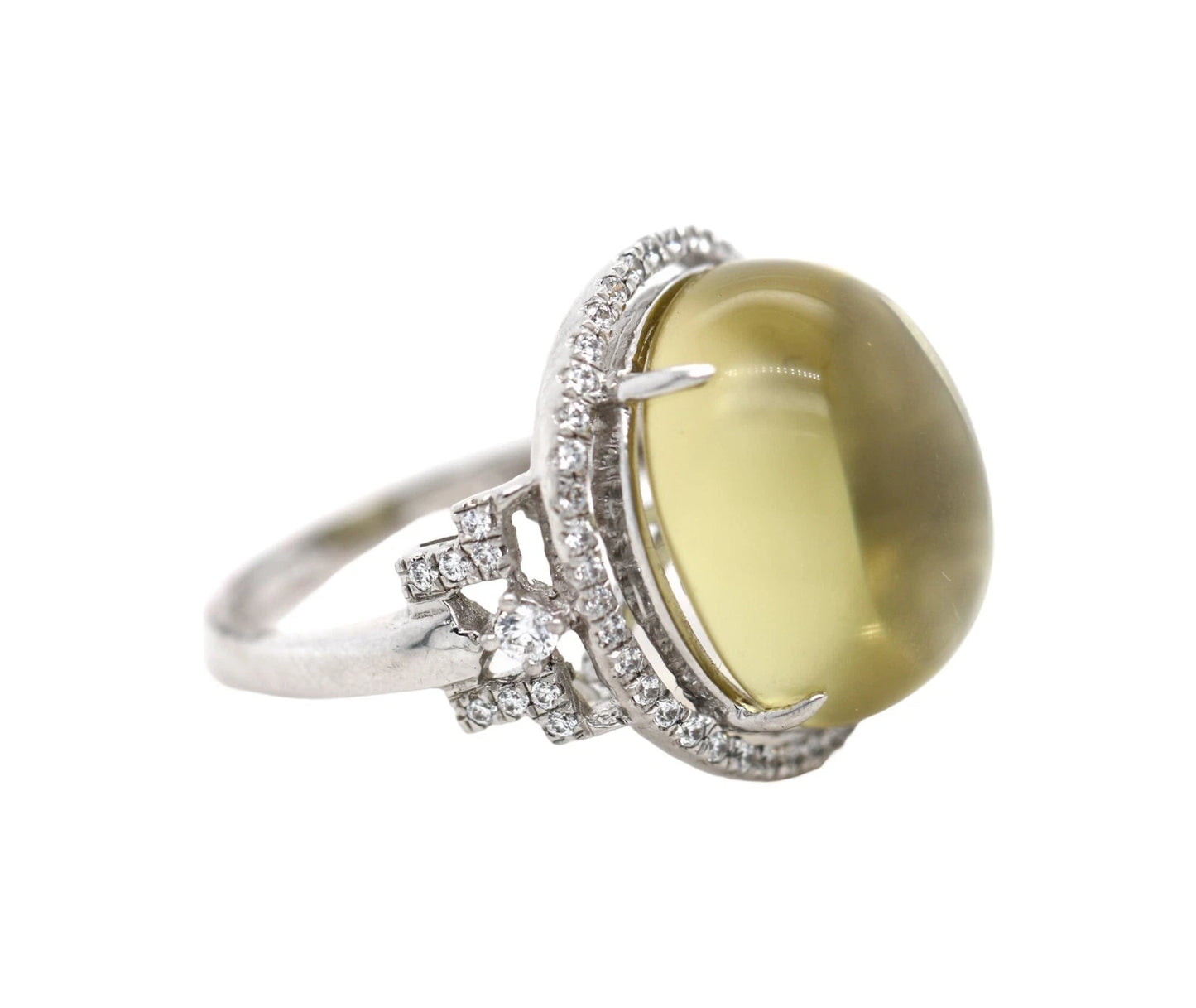 DOT925 Sterling Silver - Lemon Quartz - White Topaz Ring DOT
