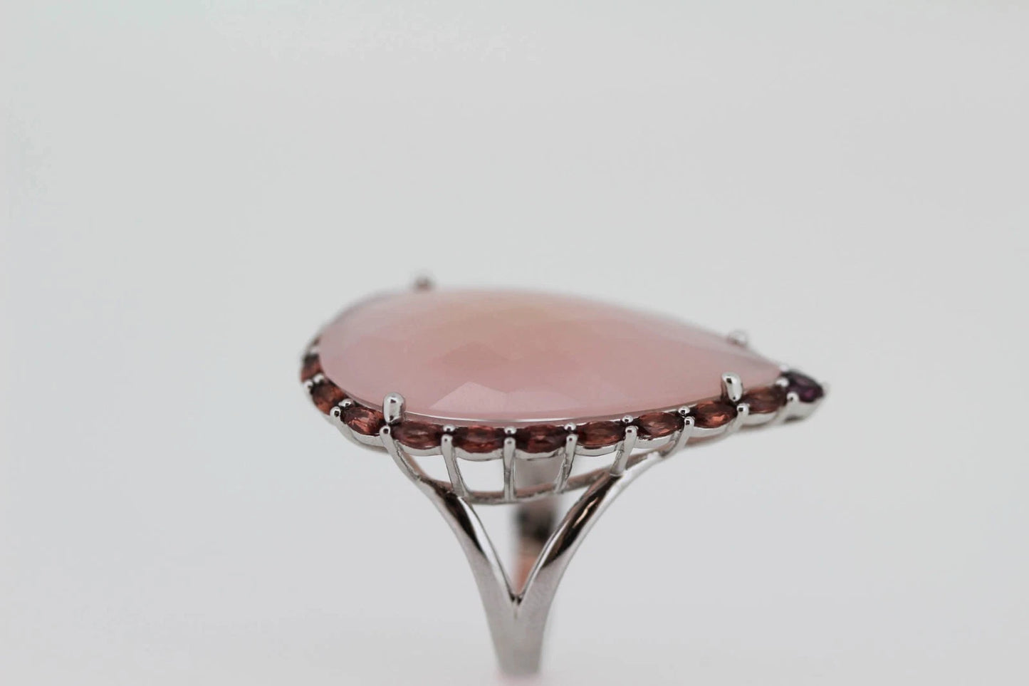 925 Orange-Pink-Aqua Chalcedony w- Garnet & Rhodolite Ring-19DOT50 cts