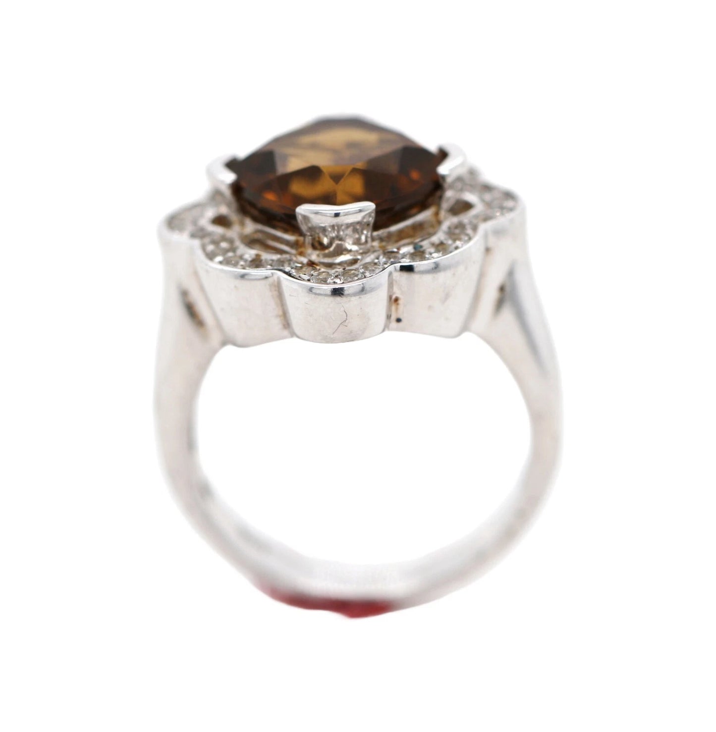 925 Sterling Silver Cognac Quartz / White Topaz Ring( 4.22 cts)