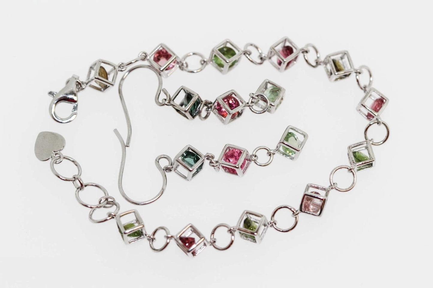 .925 Sterling Silver Colors of Tourmaline Earring / Bracelet (7.65 cts)